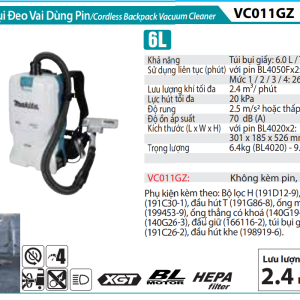 Máy Hút Bụi Đeo Vai Dùng Pin Makita VC011GZ